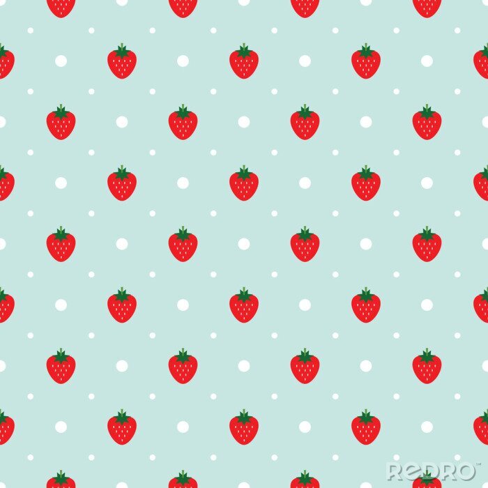 Sticker  Vecteur, seamless, modèle, fraises, blanc, points