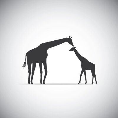 Vecteur, silhouette, mère, girafe, elle, bébé