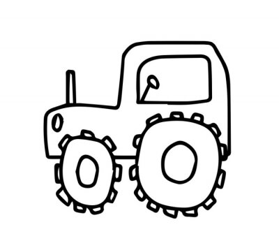 Sticker  Vector Doodle childish tractor hand drawn on an isolated white background. Sketch  black line icon. Design for cards, coloring, textiles, packaging paper, stickers, web and mobile.