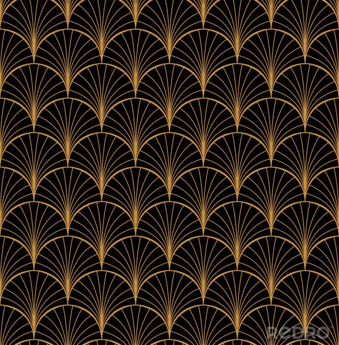 Sticker  Vector Floral Art Nouveau modèle sans couture. Texture de feuilles décoratives géométriques. Arrière-plan élégant rétro.