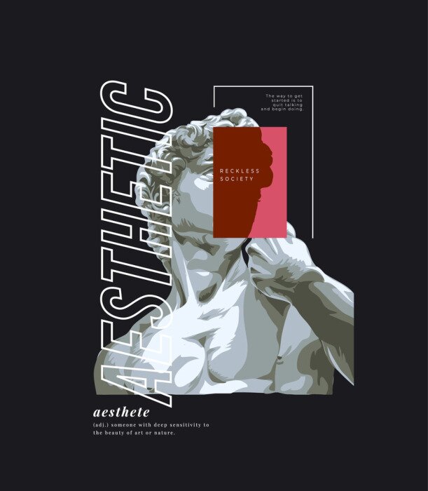 Sticker  vector illustration antique statue on black background for fashion print