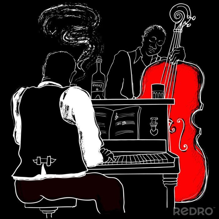 Sticker  Vector illustration d'un piano jazz et contrebasse