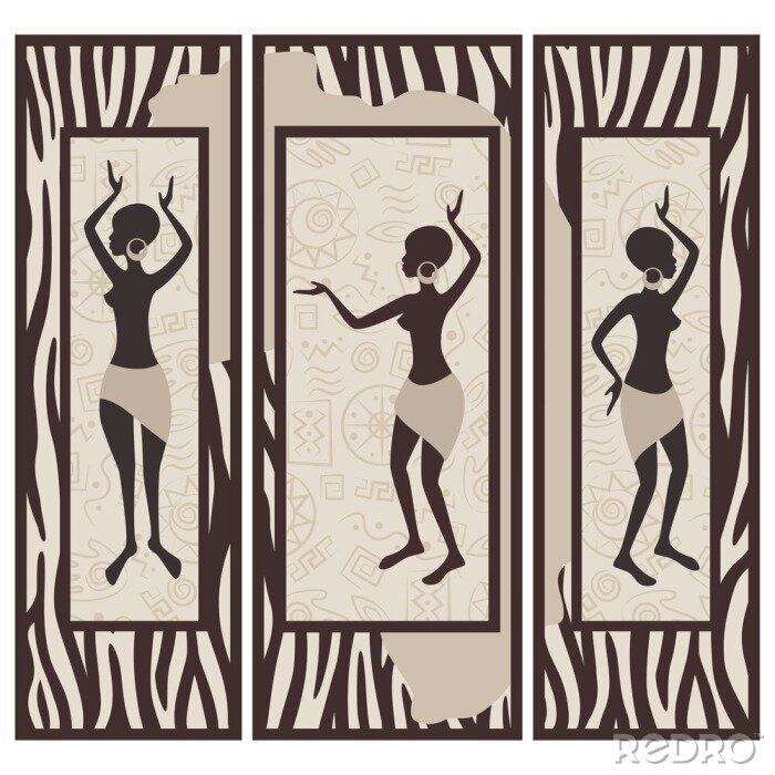 Sticker  Vector illustration de la danse des femmes Triptyque.