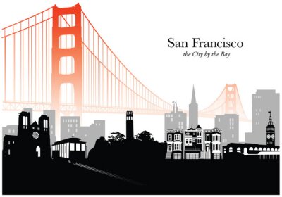Sticker  Vector illustration de la ligne d'horizon de San Francisco avec le brouillard