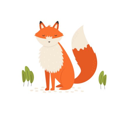 Sticker  Vector illustration of a nice ginger fox on a lawn