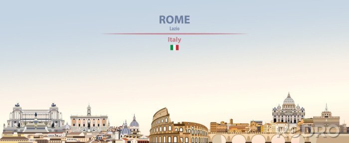 Sticker  Vector illustration of Rome city skyline on colorful gradient beautiful daytime background