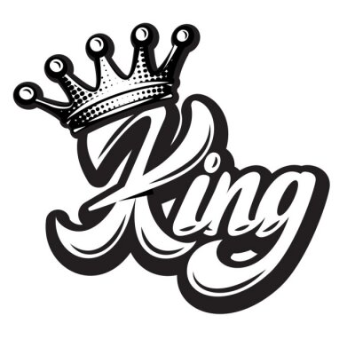 Sticker  Vector illustration with crown and calligraphic inscription King