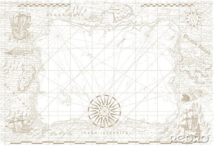 Sticker  vector image of an old sea map in the style of medieval engravings	
