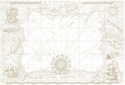 Sticker  vector image of an old sea map in the style of medieval engravings	