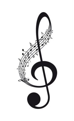 Sticker  Vector isolated music treble clef with notes