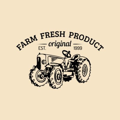 Sticker  Vector logo rétro logo de la ferme.Organic produits de qualité supérieure logo.Eco signe de la nourriture.Vintage icône tracteur tracé à la main.