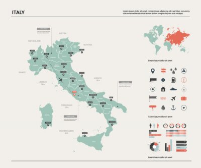 Sticker  Vector map of Italy. High detailed country map with division, cities and capital Rome. Political map,  world map, infographic elements.
