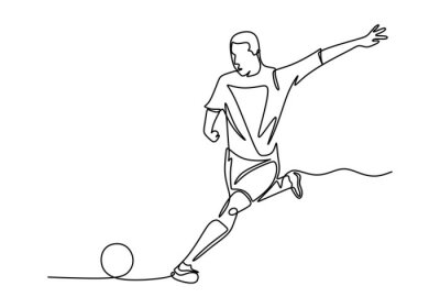 Sticker  Vector of football player continuous one line drawing minimalism design.
