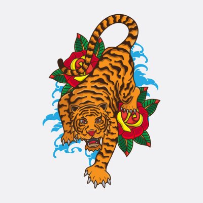 Sticker  vector of traditional tiger tattoo