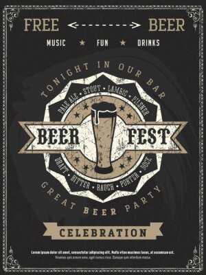 Sticker  Vector Oktoberfest beer festival celebration template of retro poster or invitation flyer on vintage blackboard texture