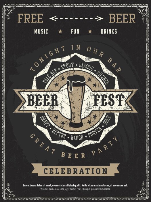 Sticker  Vector Oktoberfest beer festival celebration template of retro poster or invitation flyer on vintage blackboard texture