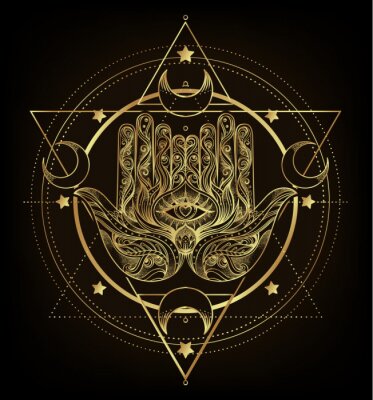 Sticker  Vector ornamental Lotus flower, ethnic art, patterned Indian paisley. Hand drawn illustration isolated. Invitation. Golden stickers, flash temporary tattoo, mehndi symbol. Gold gradient over black.