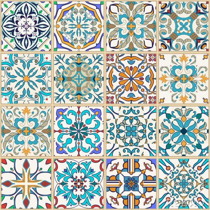 Sticker  Vector seamless texture. Beau motif de patchwork pour le design et la mode avec des éléments décoratifs