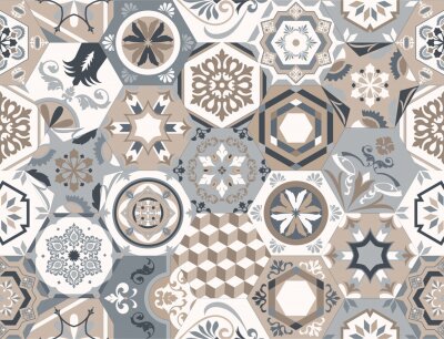 Sticker  Vector seamless texture. Beautiful mega patchwork pattern for design and fashion with decorative elements in hexagon. Portuguese tiles, Azulejo, Moroccan ornaments