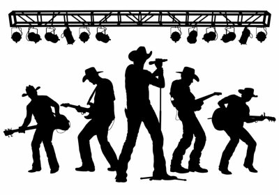 Sticker  Vector silhouettes of a country music band performing on stage.