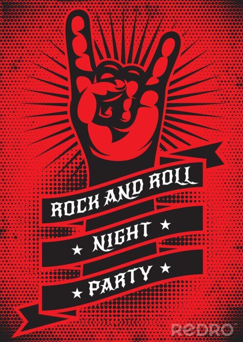 Sticker  Vector template for design of a grunge poster on the theme of rock night party