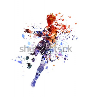 Sticker  Vector watercolor silhouette soccer player