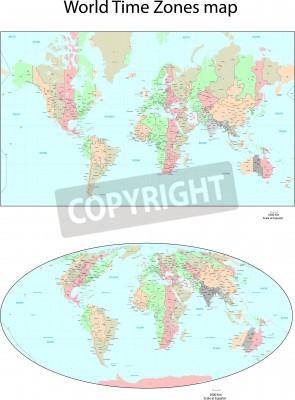 Sticker  Vector World Time Zones map