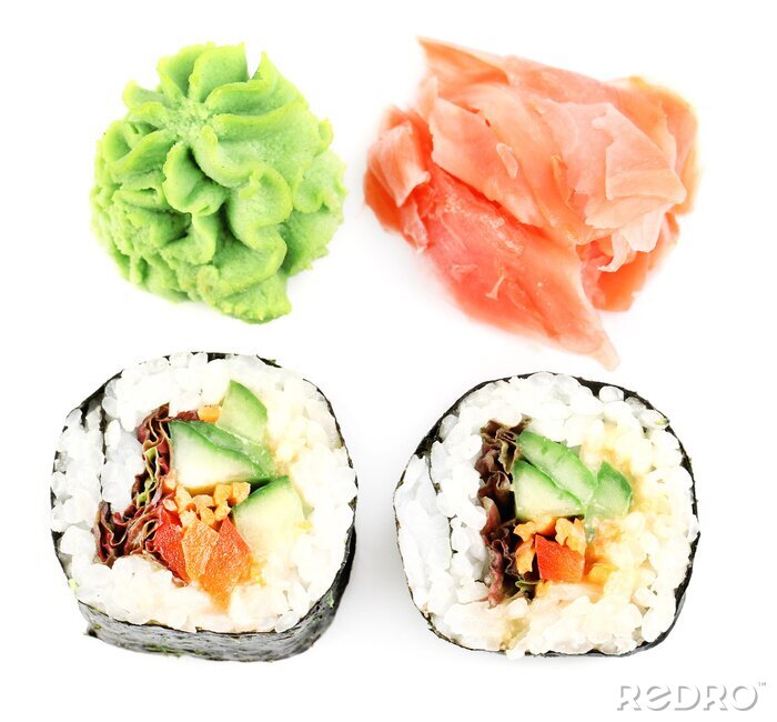Sticker  Végétarien sushi rouleaux isolé sur blanc