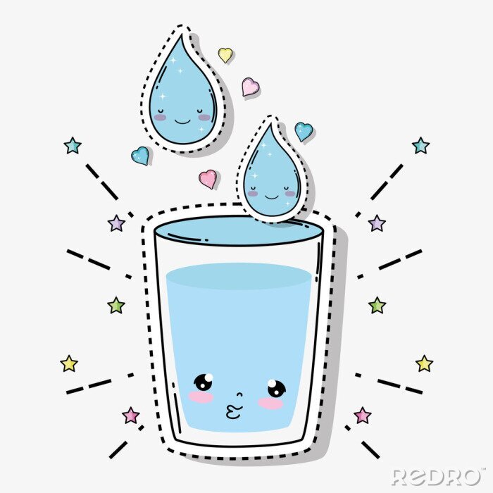 Sticker  Verre d'eau kawaii