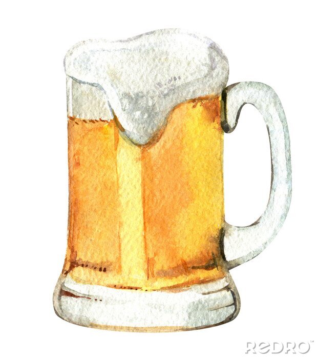 Sticker  Verre de bière isolé sur fond blanc, illustration aquarelle