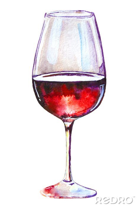 Sticker  Verre de vin rouge isolé sur fond blanc. Dessin pittoresque