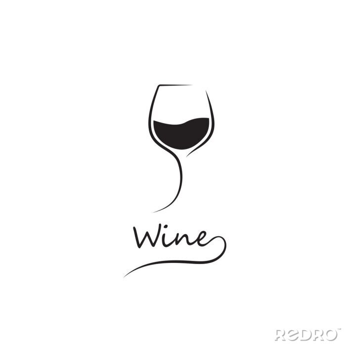 Sticker  Verre noir moderne de vin. Icône élégante, symbole, logo alcool. Pour le menu, bar, restaurant, carte des vins. Minimal.