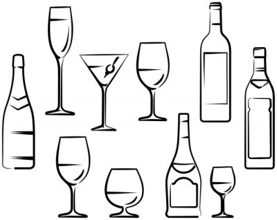 Sticker  Verres à vin et bouteilles - illustration vectorielle