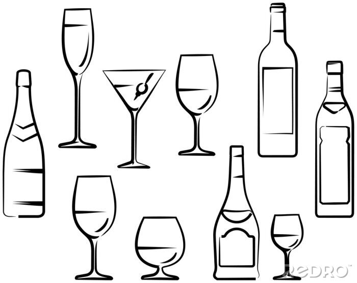 Sticker  Verres à vin et bouteilles - illustration vectorielle