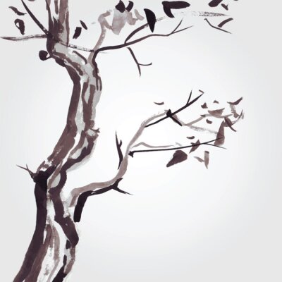 Sticker  Vieil arbre dans le style chinois.