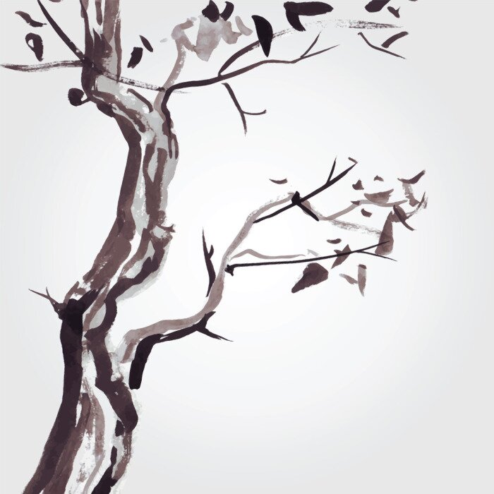 Sticker  Vieil arbre dans le style chinois.