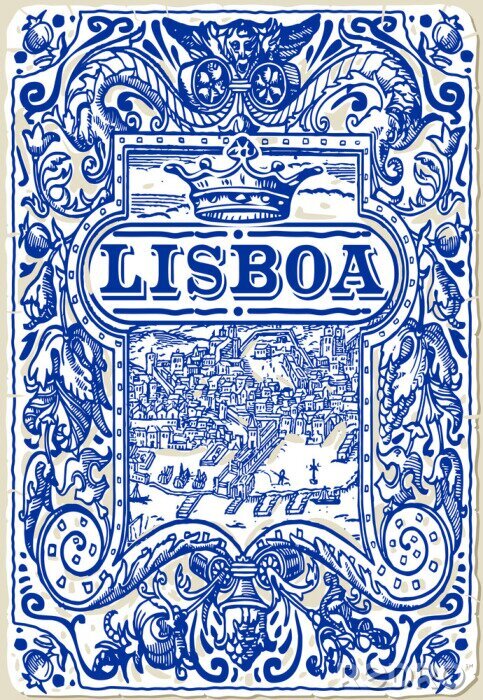 Sticker  Vieille illustration avec l'horizon de Lisbonne