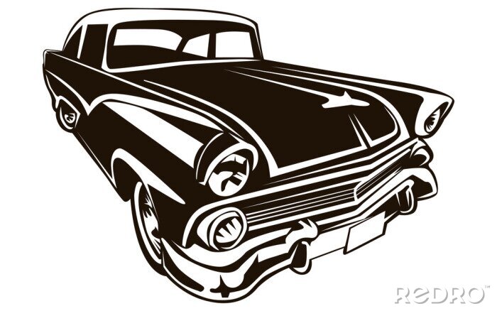 Sticker  Vieille voiture rétro illustration noir et blanc