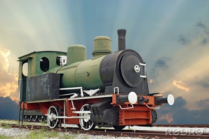 Sticker  vieux train à locomotive à moteur à vapeur sur fond de ciel belle