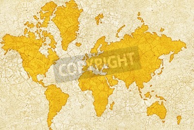 Sticker  vintage world map with many big cracks 