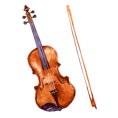 Sticker  Violine. Music instrument watercolor illustration on white background