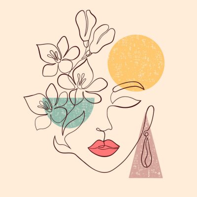 Sticker  Visage féminin avec des formes géométriques en arrière-plan