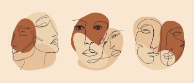 Sticker  Visages à la mode dans un style minimaliste de dessin au trait