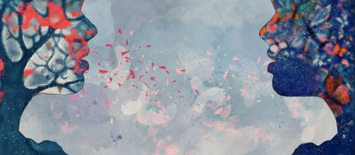 Sticker  Visages abstraits sur fond aquarellé