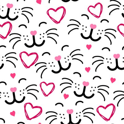 Visages de chats et cœurs roses