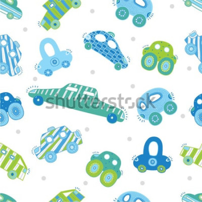 Sticker  Voitures mignonnes. Modèle sans couture de vecteur.