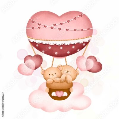 Sticker  Vol en montgolfière deux ours