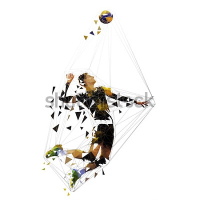 Sticker  Volleyball player serving ball, polygonal vector illustration
