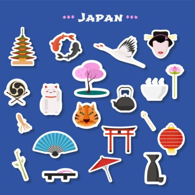 Sticker  Voyage au Japon ensemble d'icônes vectorielles