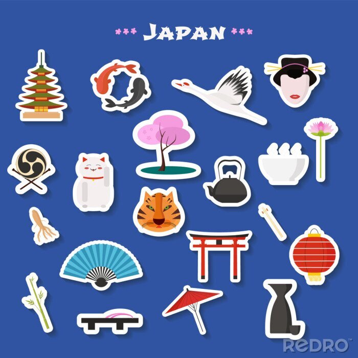 Sticker  Voyage au Japon ensemble d'icônes vectorielles